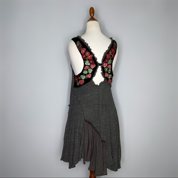 Free People Rare Grey Asymmetric Tunic Tank Velvet Embroidered Size Small - Picture 3 of 13